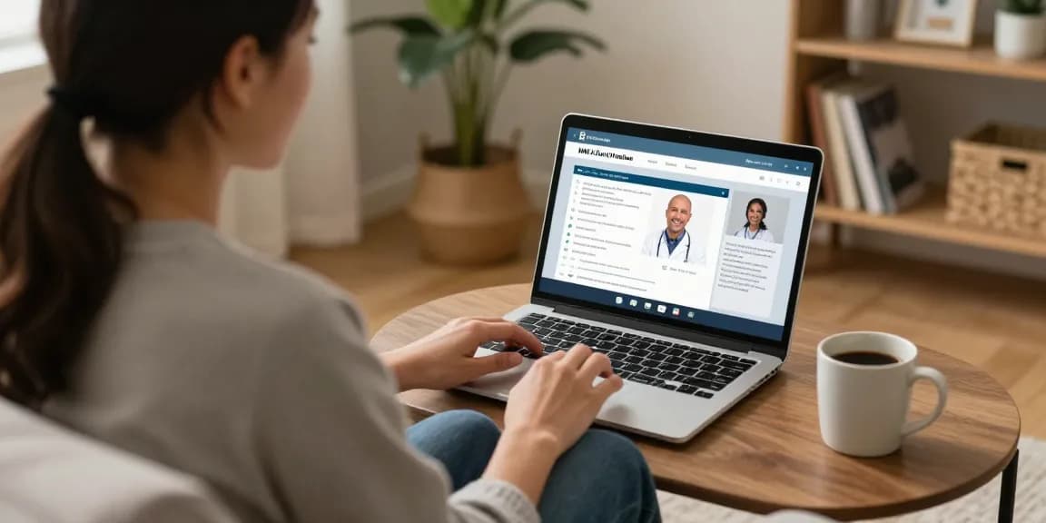 Consultation for MMJ card online in a cozy home office with a patient and doctor.