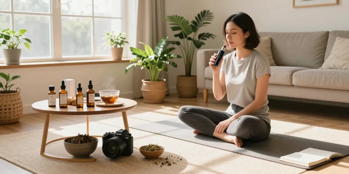 Experience the benefits of a weed vape in a serene wellness setting with natural CBD products and a calming atmosphere.