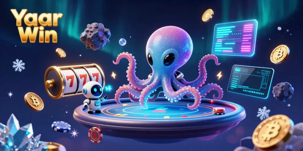 Experience the excitement of Yaar Win with an alien octopus at a holographic poker table.