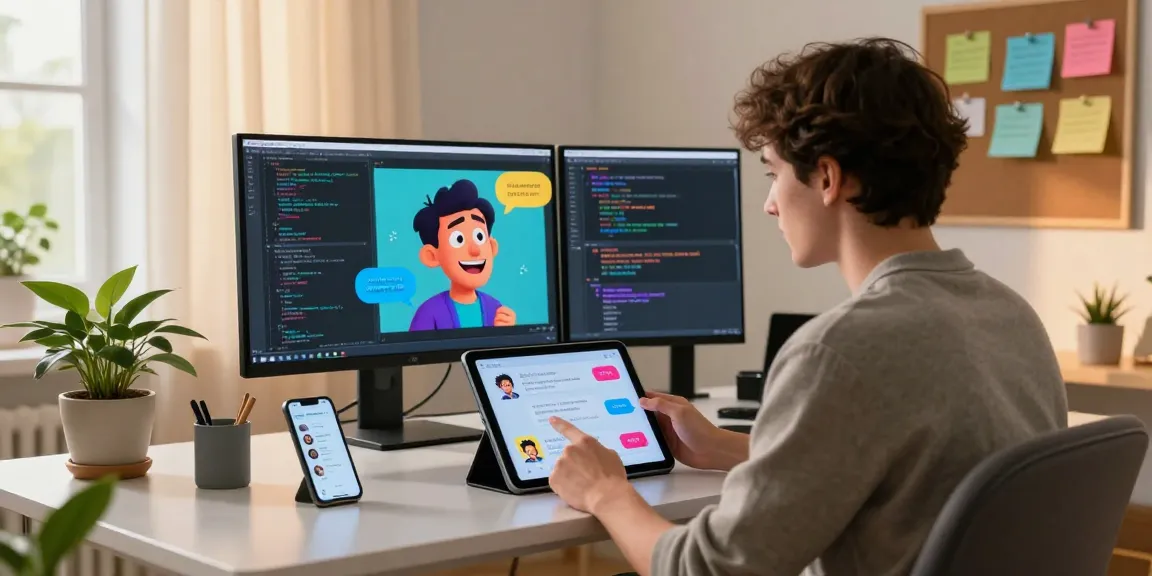 User engaging with CrushonAI character on tablet in modern workspace