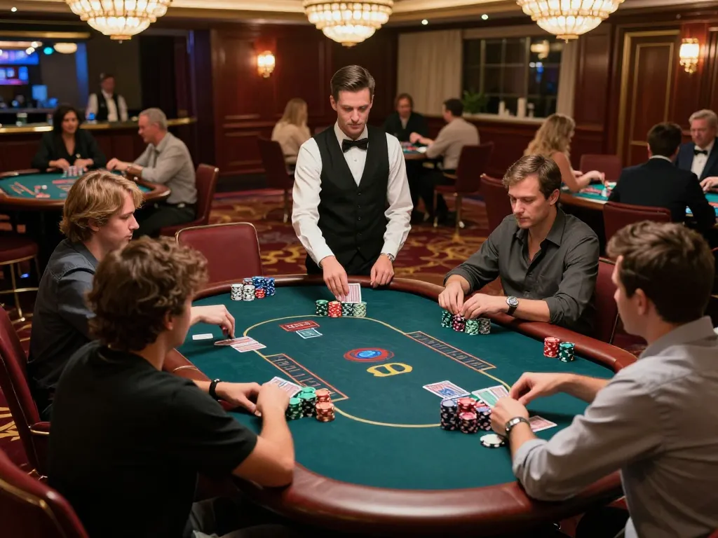 Experience intense strategy at the poker table with 888NEW in a luxurious casino.