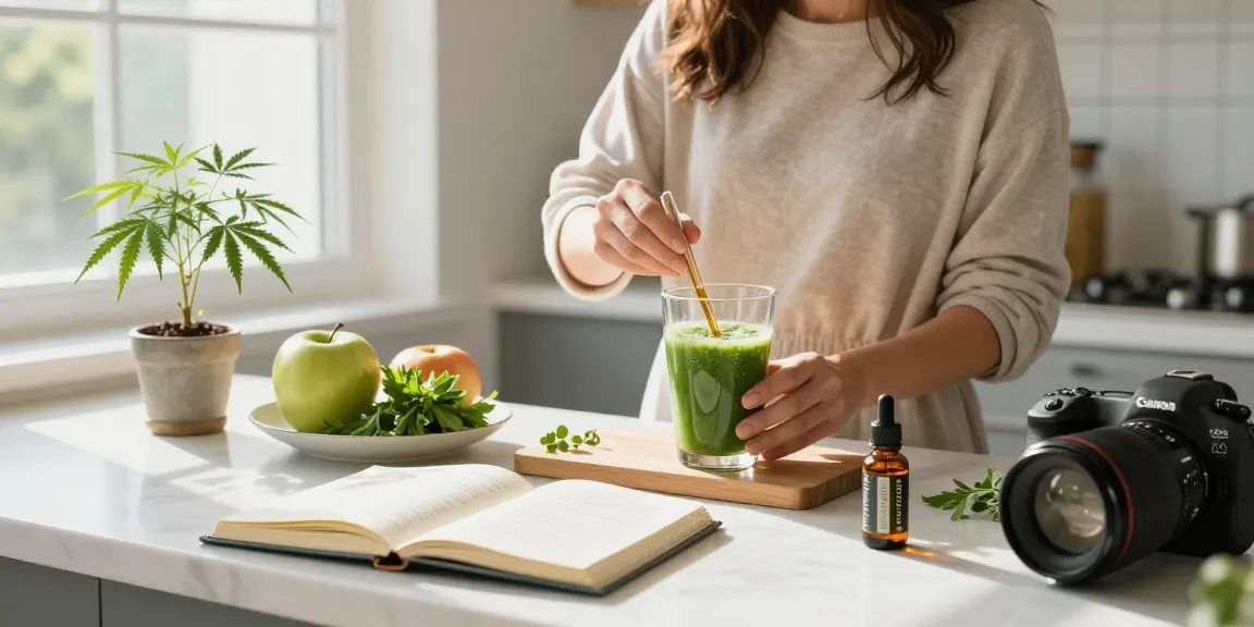 ministryofcannabis CBD wellness routine with tincture and natural ingredients in modern kitchen