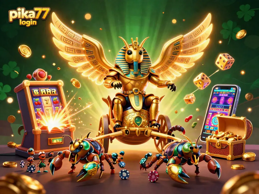 Experience the thrill of pokies with pika77 login, featuring golden scarab beetles and jackpot excitement!