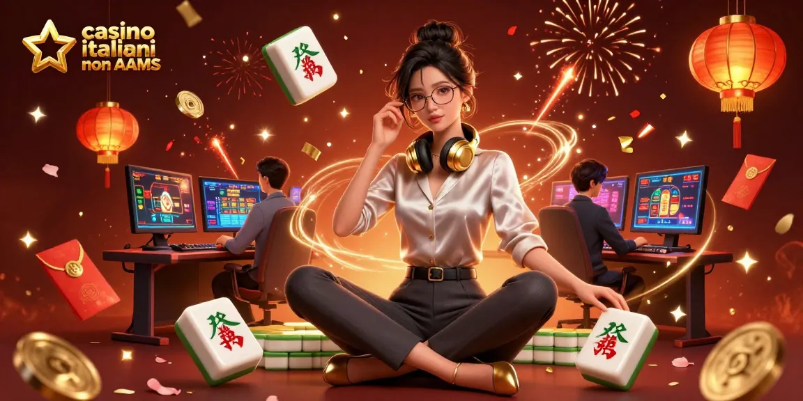 Vivi l'emozione del gioco nei casinò italiani non AAMS con un elegante giocatore asiatico in un setup hi-tech.