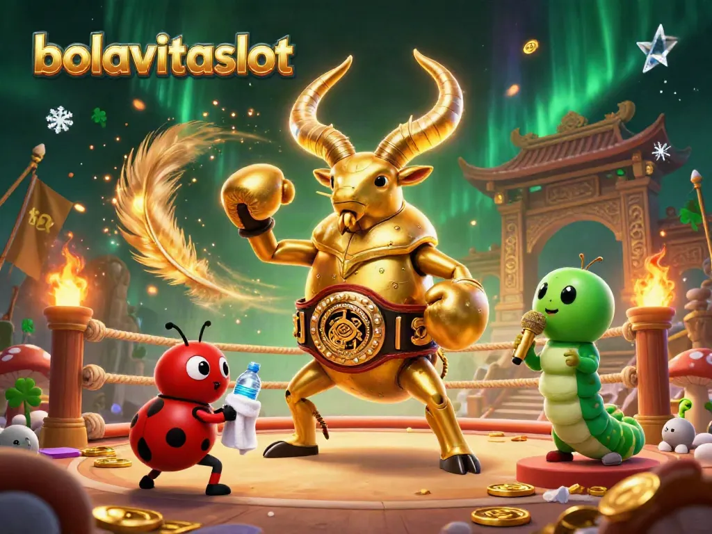 Experience the thrill of bolavitaslot with this dynamic scene featuring a giant golden stag beetle and casino elements.