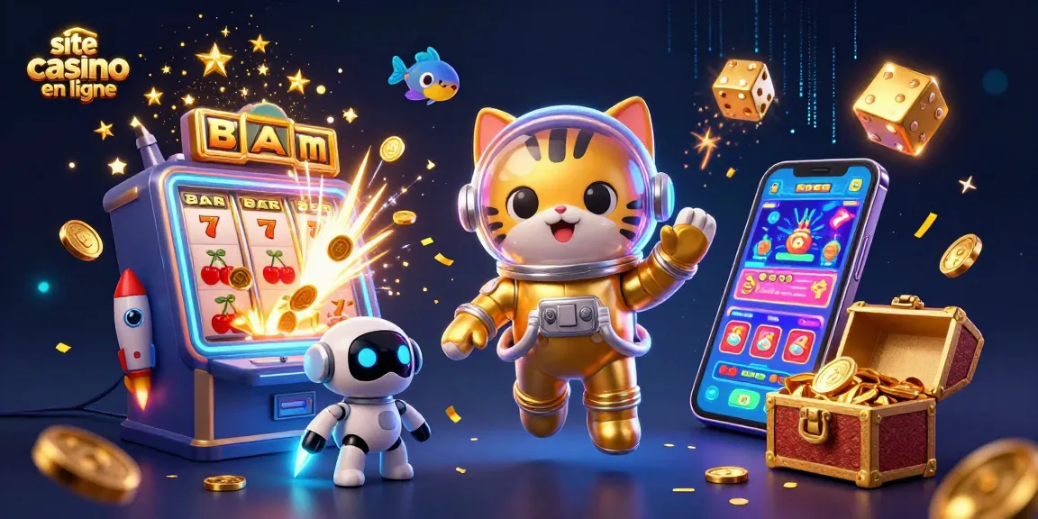 Faites tourner et gagnez sur site casino en ligne avec une illustration 3D colorée d'aventures de jeu.