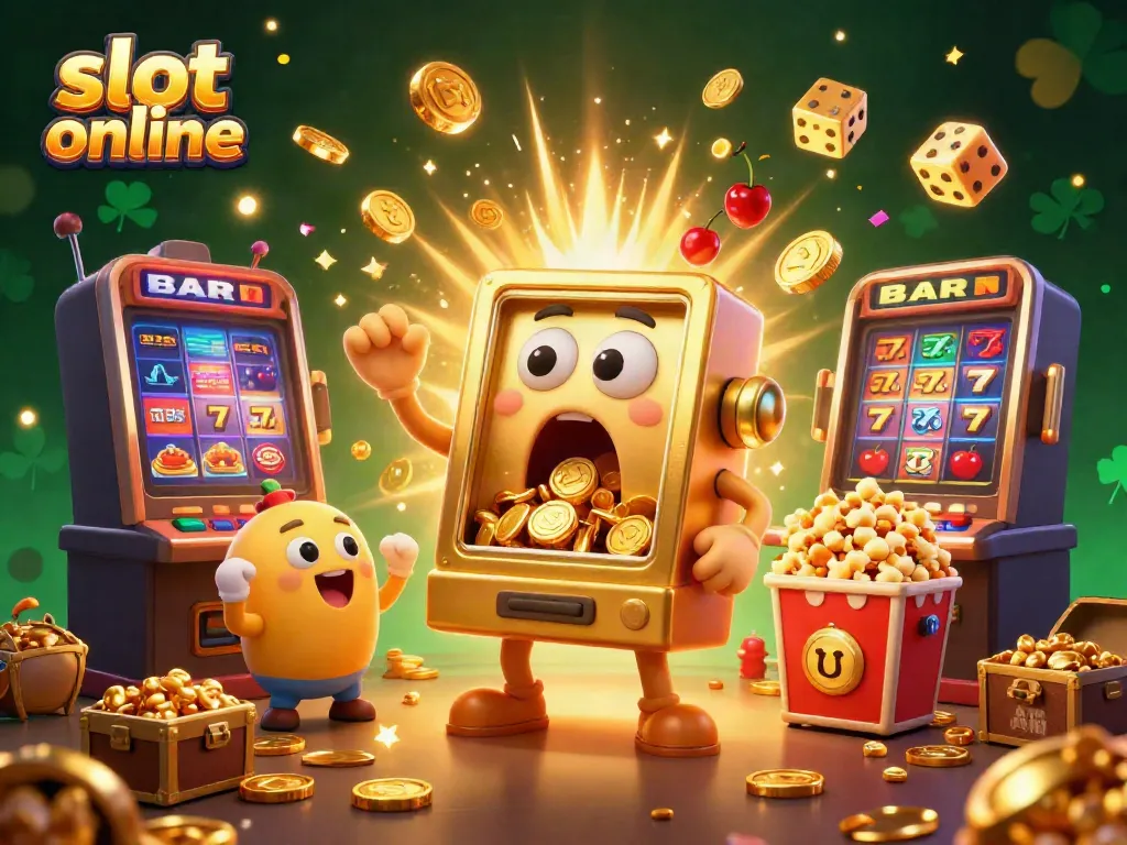 Experience a thrilling jackpot moment with slot online gaming, featuring a golden slot machine in action.