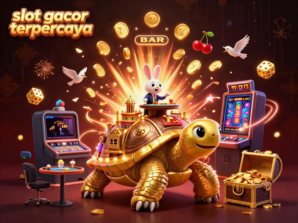 Menikmati slot gacor terpercaya dengan keajaiban kasino dalam ilustrasi 3D yang penuh warna dan detail.