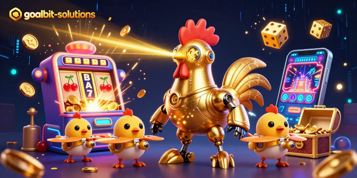 goalbit-solutions menjadikan permainan kasino lebih menarik dengan ilustrasi robot ayam menyala mencetak kemenangan.