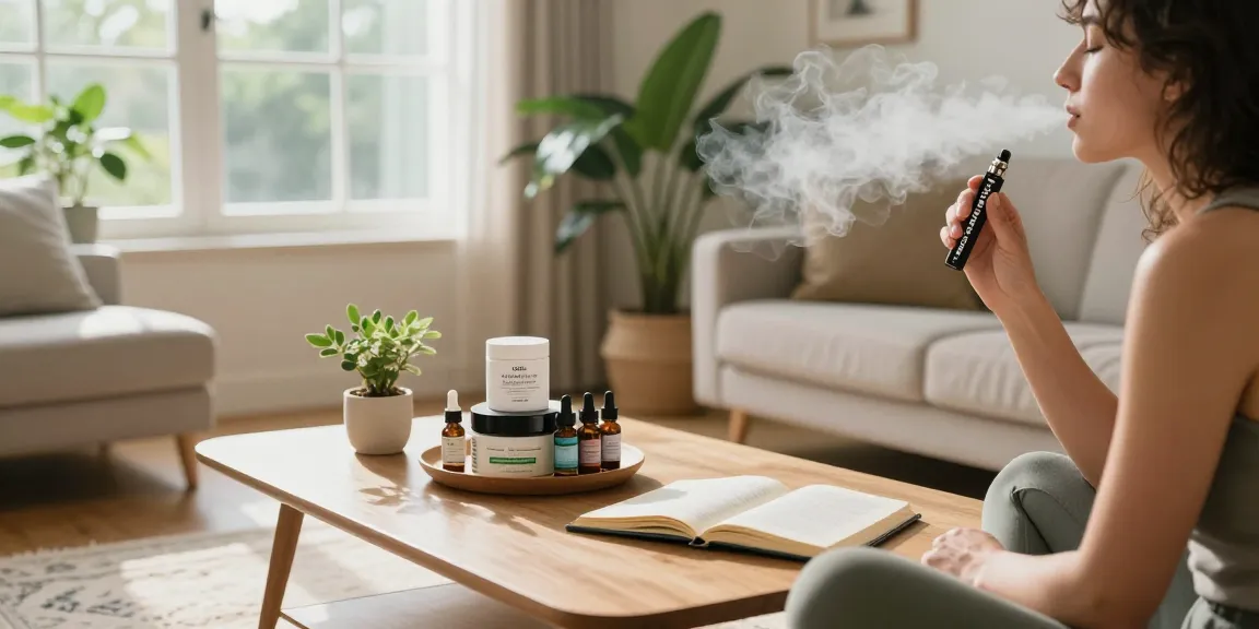 Cookies thc vape pen with high-quality CBD oil in a relaxing wellness setting filled with plants and natural light.