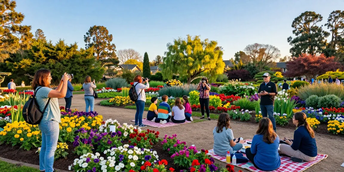 Tourists enjoying the Capay Valley Garden Tour at https://www.thecapayvalleygardentour.com, capturing vibrant flowers and scenic views.