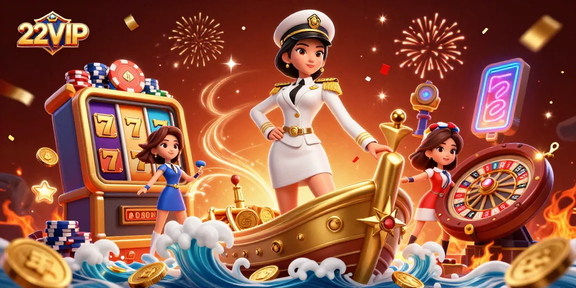 Experience the excitement of 22VIP with vibrant casino elements and dynamic energy in a captivating 3D scene.