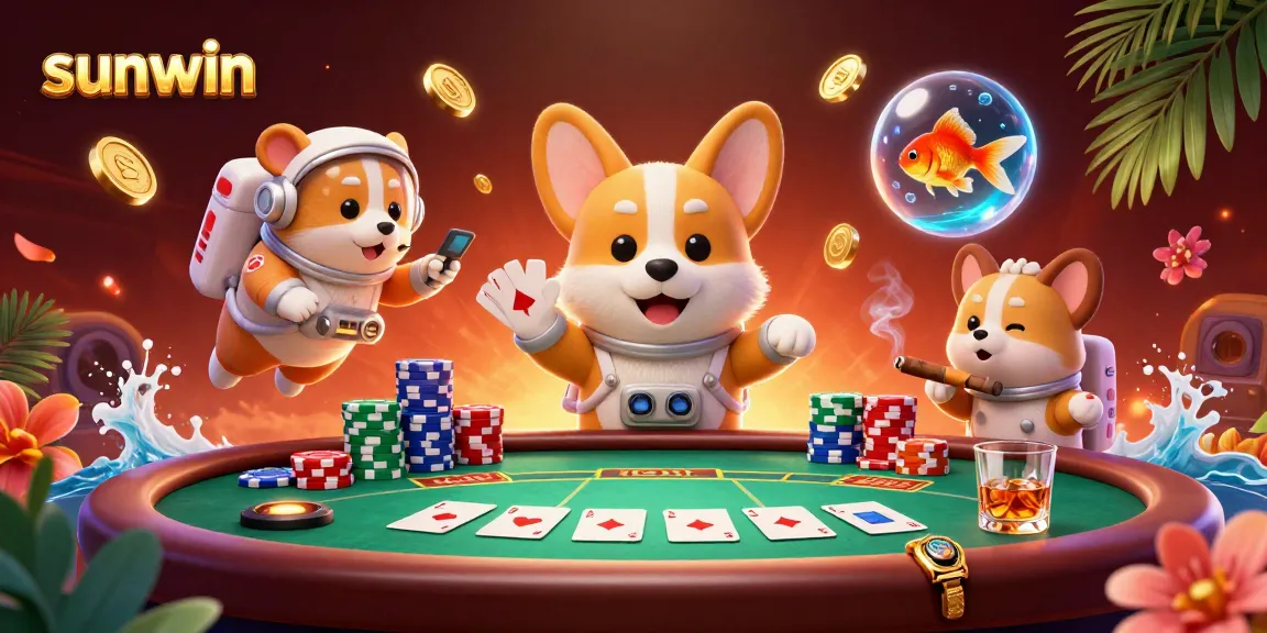 Experience excitement in the sunwin space casino, where poker chips float among cosmic characters.