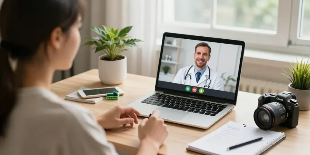 Consultation for MMJ card online in a cozy home office environment