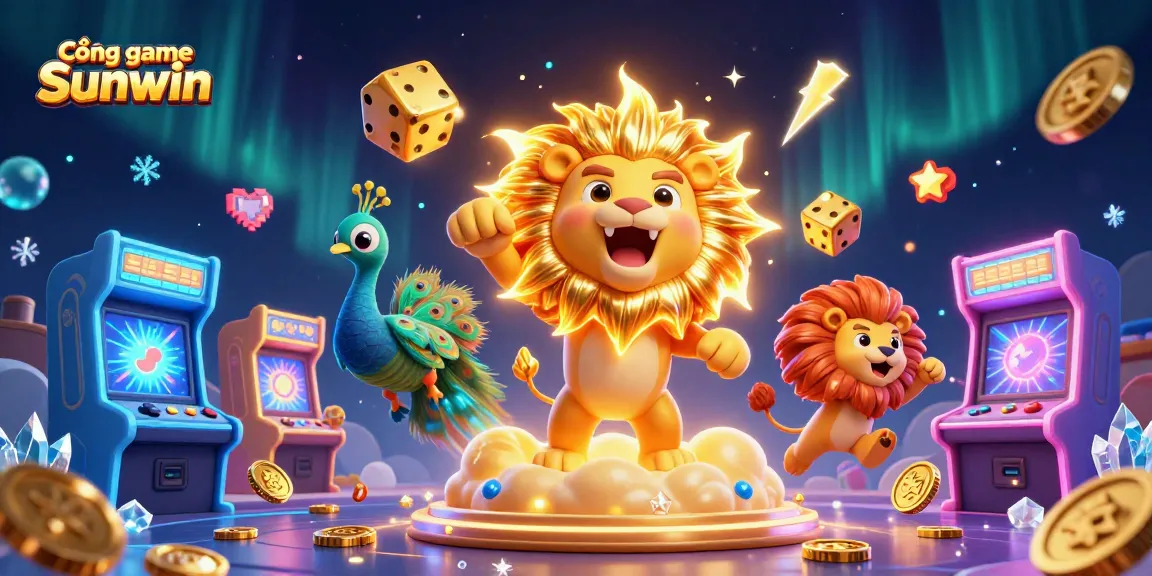 Cổng game Sunwin combines fun gaming with action in a vibrant 3D casino illustration.