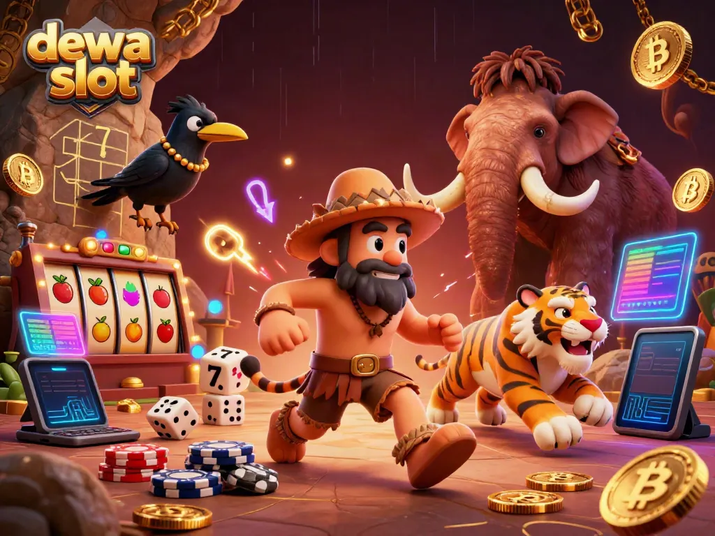 Menggulung gulungan slot di Dewa Slot dengan tampilan berwarna cerah dan elemen energi digital.