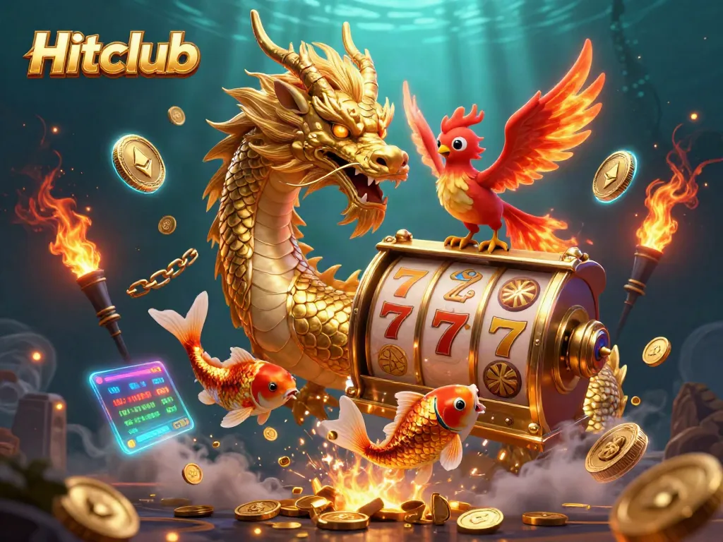 Experience exciting gaming action with Hitclub featuring vibrant 3D characters and slot elements.