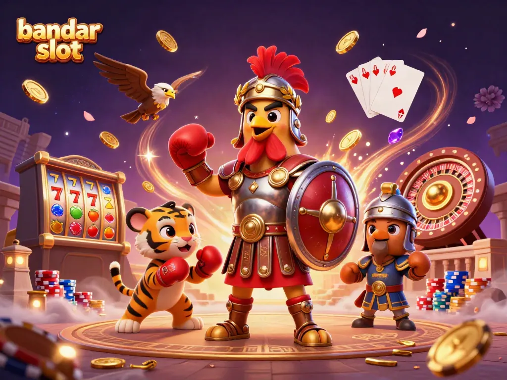 Menggandakan slot dengan bandar slot, simbol 7 keberuntungan, dan jackpot menarik dalam ilustrasi kasino.