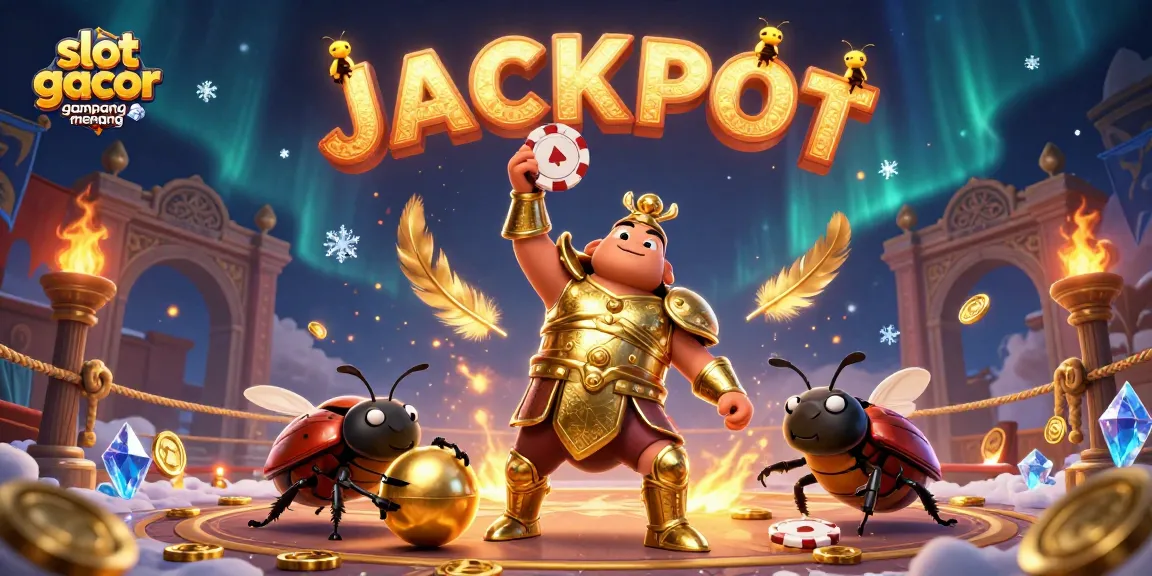 Permainan slot gacor gampang menang dan atmosfer judi yang menakjubkan dalam ilustrasi digital 3D.