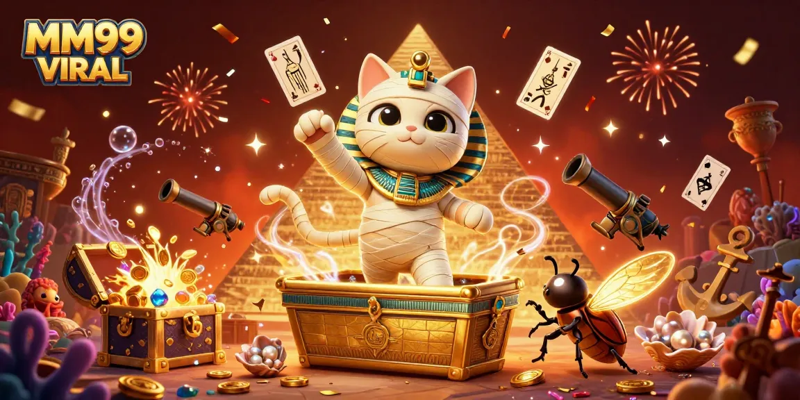 Experience the excitement of MM99 VIRAL with a creative Egyptian mummy cat illustration!