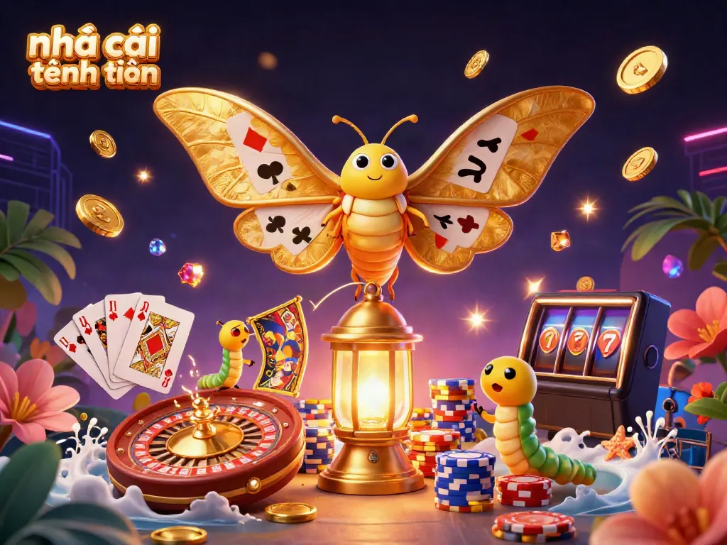 Experience 뛰어난 visuals in a vibrant scene showcasing nhà cái tặng tiền with a 3D atlas moth and casino elements.