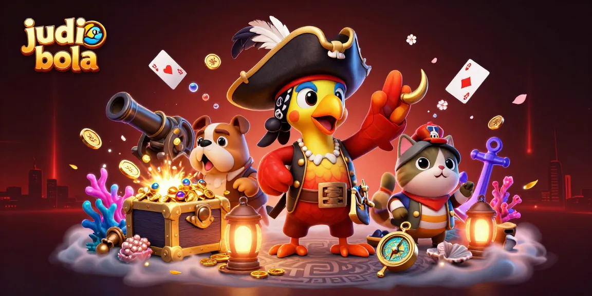 Experience judi bola with lively illustrations featuring dynamic pirate characters in a rich gambling scene.