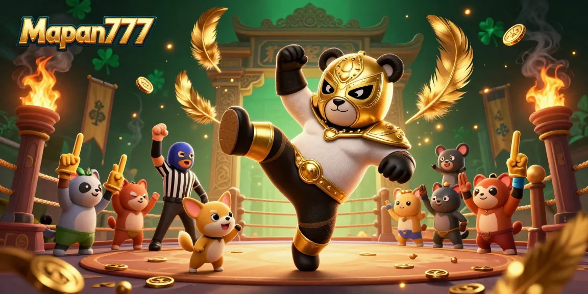 Mapan777 showcases a dynamic wrestling scene filled with excitement and casino-themed elements.