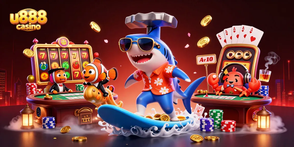 Engage in thrilling action at u888 casino with dynamic characters surfing on coins.