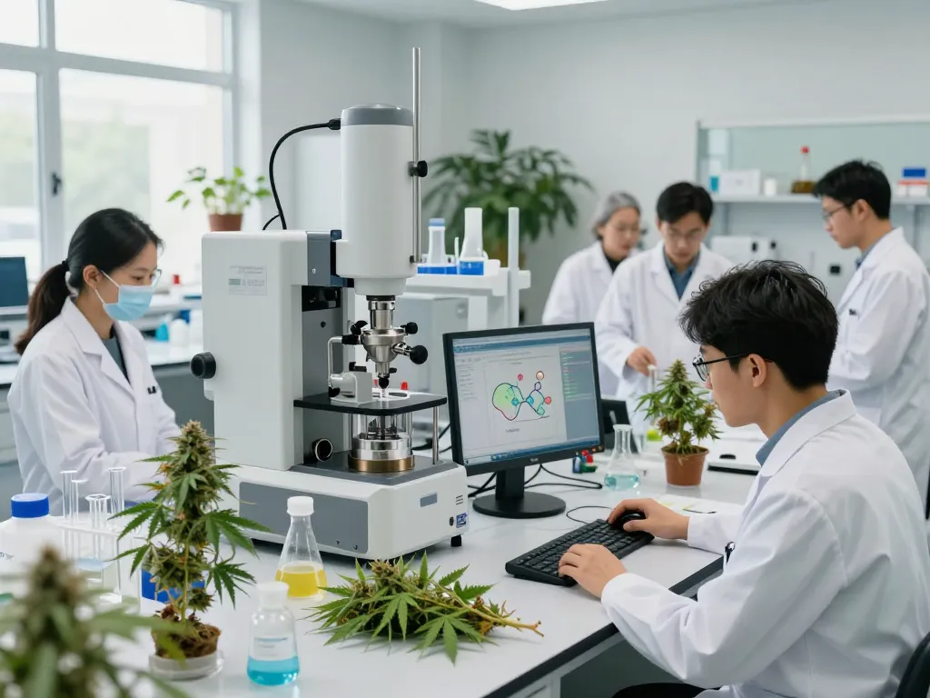 EU cannabinoid manufacturer team collaborating on advanced cannabinoid extraction in modern lab.