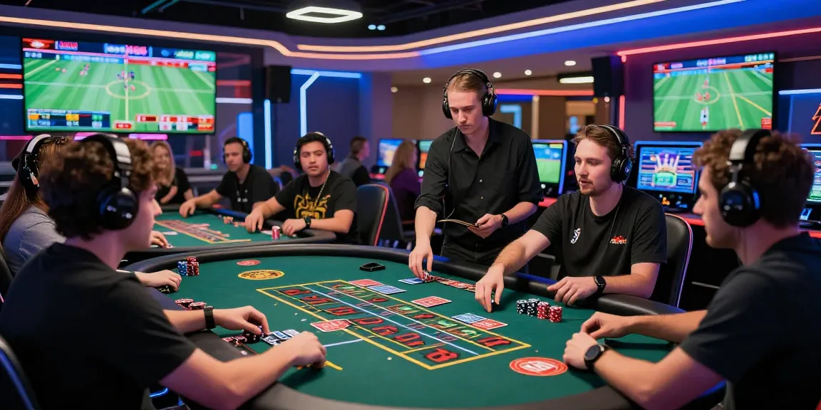Online gaming and betting players engaged in real-time action for 更多資訊 on sports and casino games, surrounded by vibrant screens and a lively atmosphere.