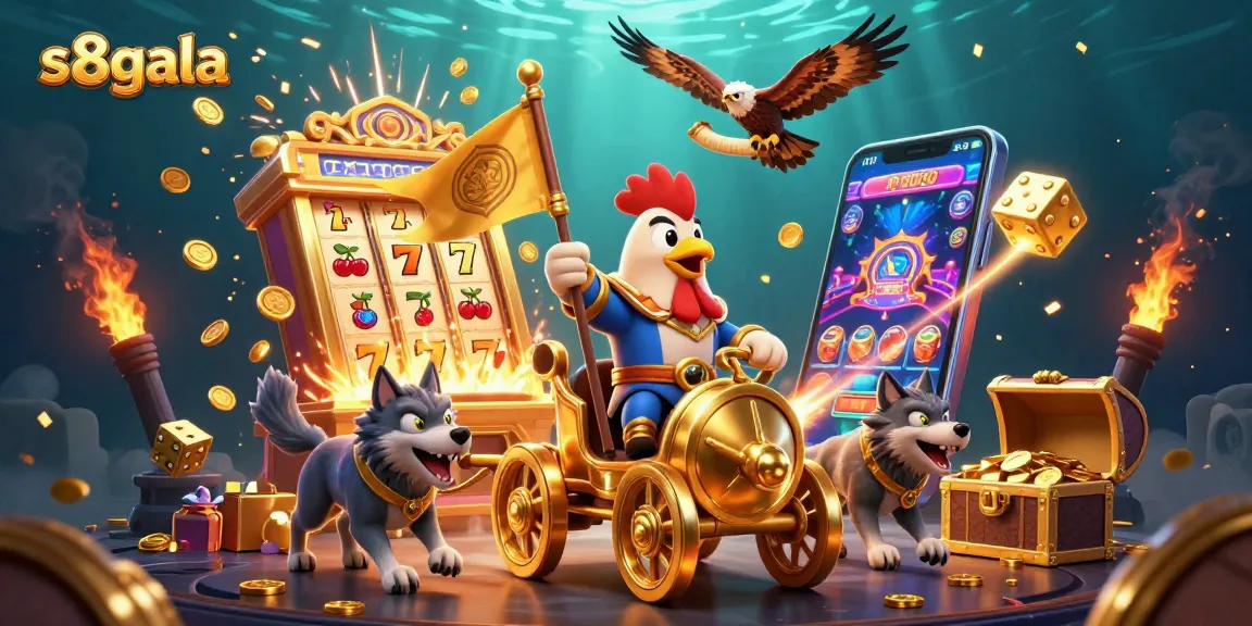 Experience the thrilling adventures of s8gala with exciting casino games in a colorful 3D illustration.