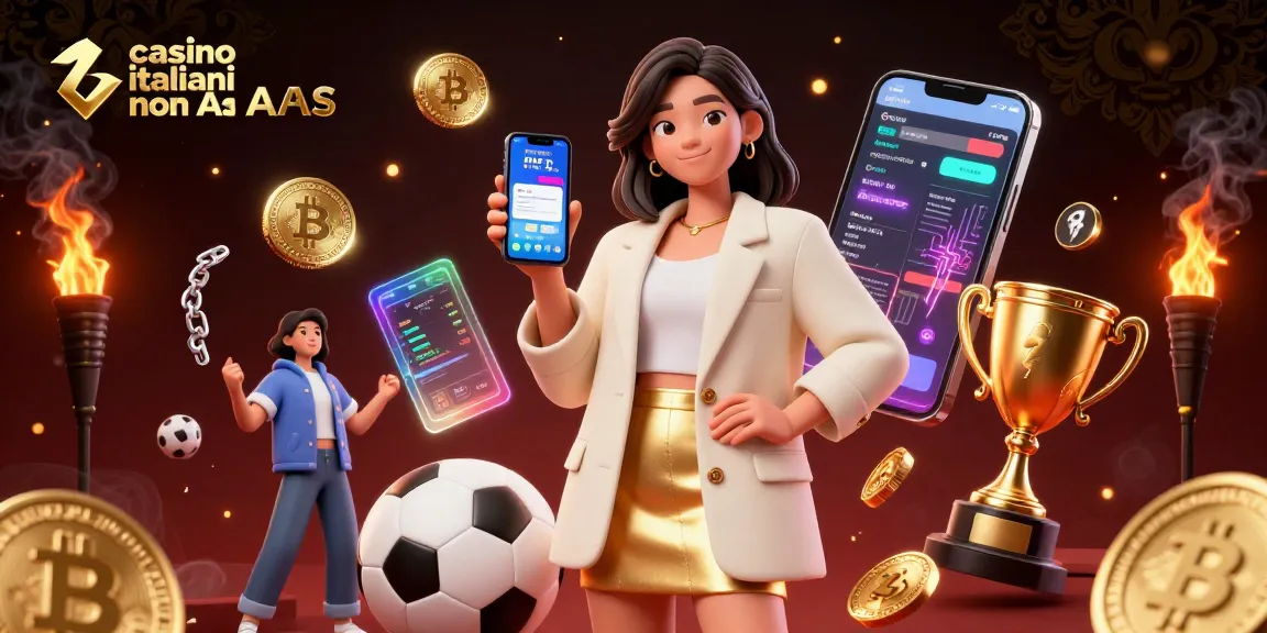 Scommetti sui casino italiani non AAMS con un'illustrazione 3D vivace che mostra le dinamiche delle scommesse sportive e gli elementi cripto.