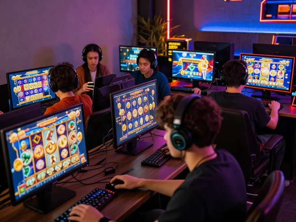 Exciting slot gacor hari ini gaming scene with players immersed in vibrant games.