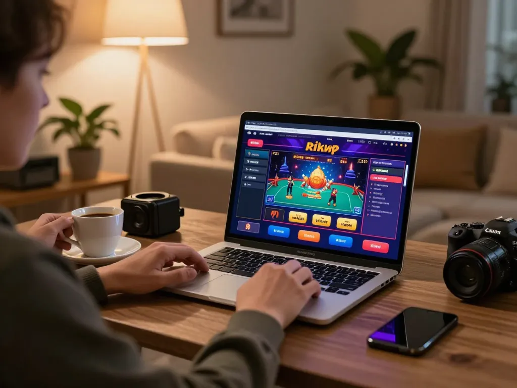 Engaging in an exciting rikvip online casino game from a cozy home workspace