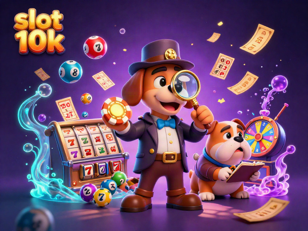 Engage with slot 10k by discovering treasures in a vibrant 3D casino scene filled with lively game elements.