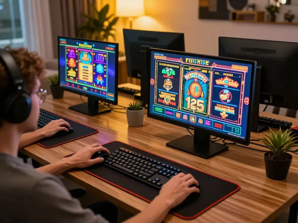 Engaging online gaming experience on https://vmax99.vip/ with multiple vibrant slot game screens.
