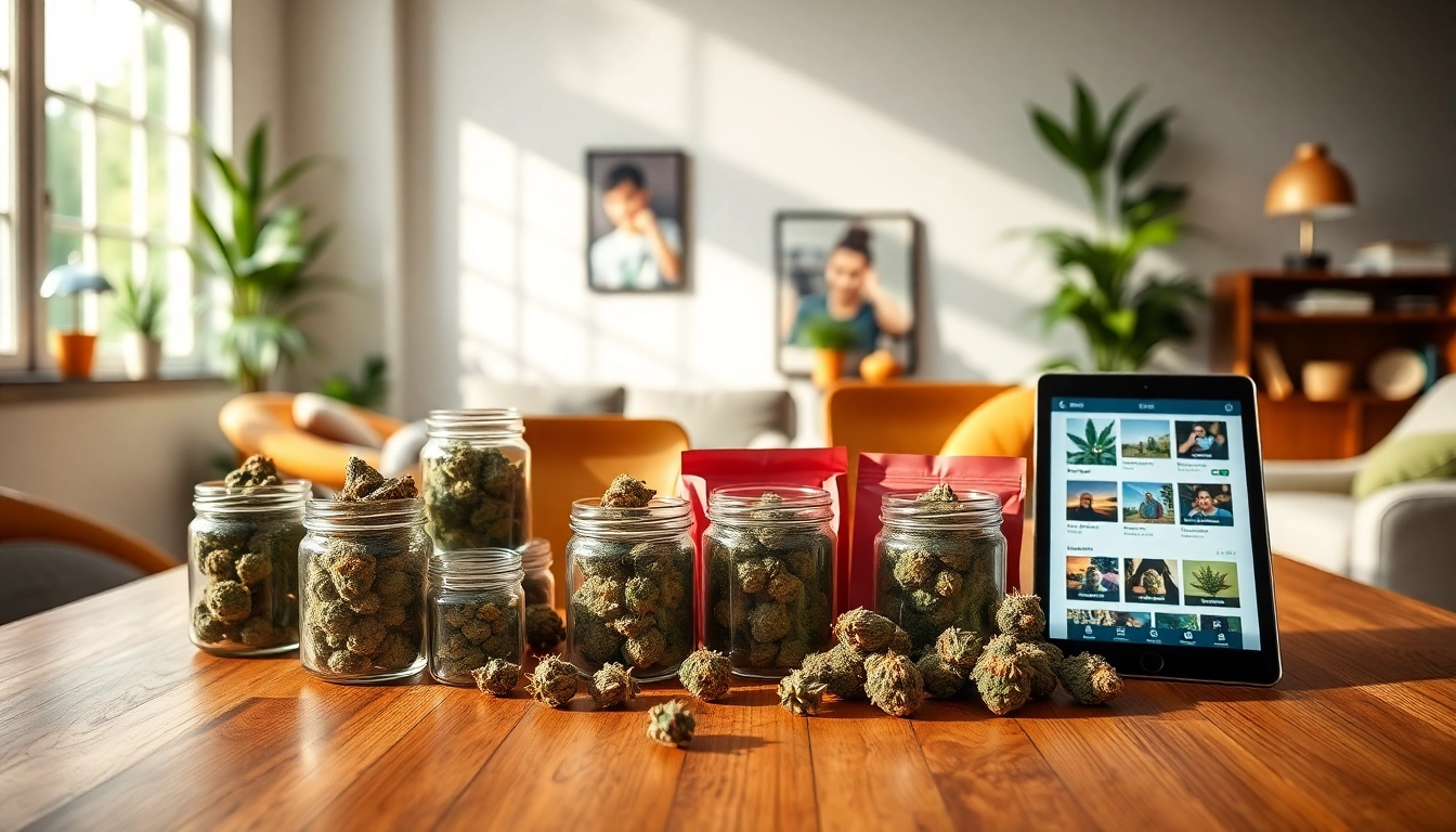 Buy weed online with a diverse selection of cannabis products beautifully arranged.