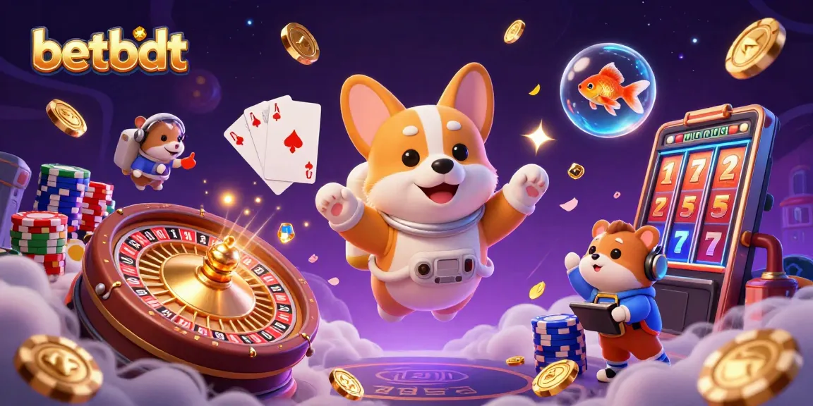 Experience betbdt's thrilling casino atmosphere with floating slots and jackpots in a 3D space.