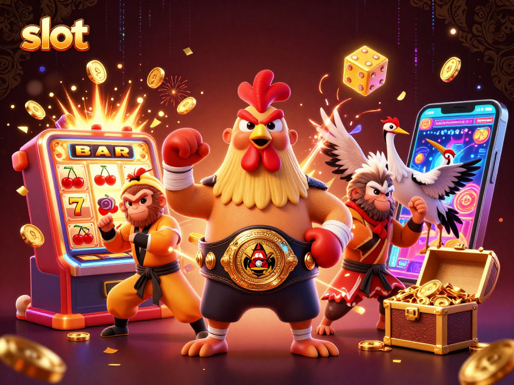 Slot yang beruntung saat bermain mesin slot dengan simbol yang bersinar di sekitar karakter kartun
