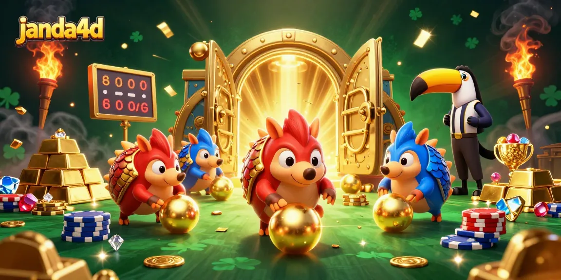 Rival pangolin bermain di kasino janda4d dengan tumpukan chip poker dan harta karun emas.