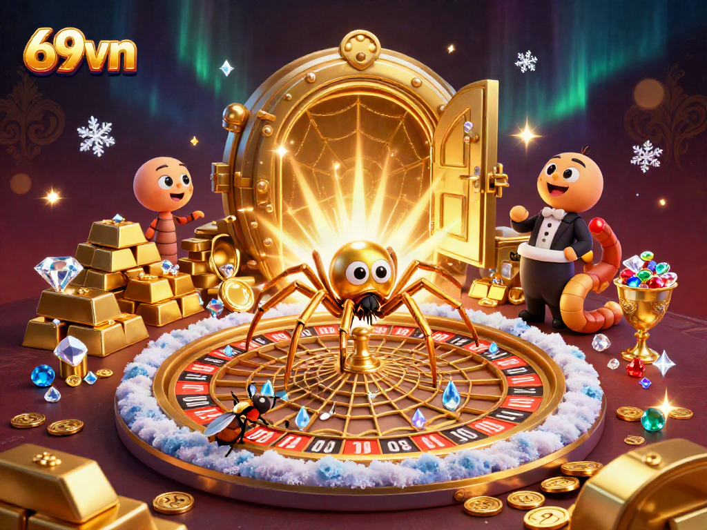 Experience the excitement of 69vn with golden treasures and thrilling gameplay in a vibrant casino scene.