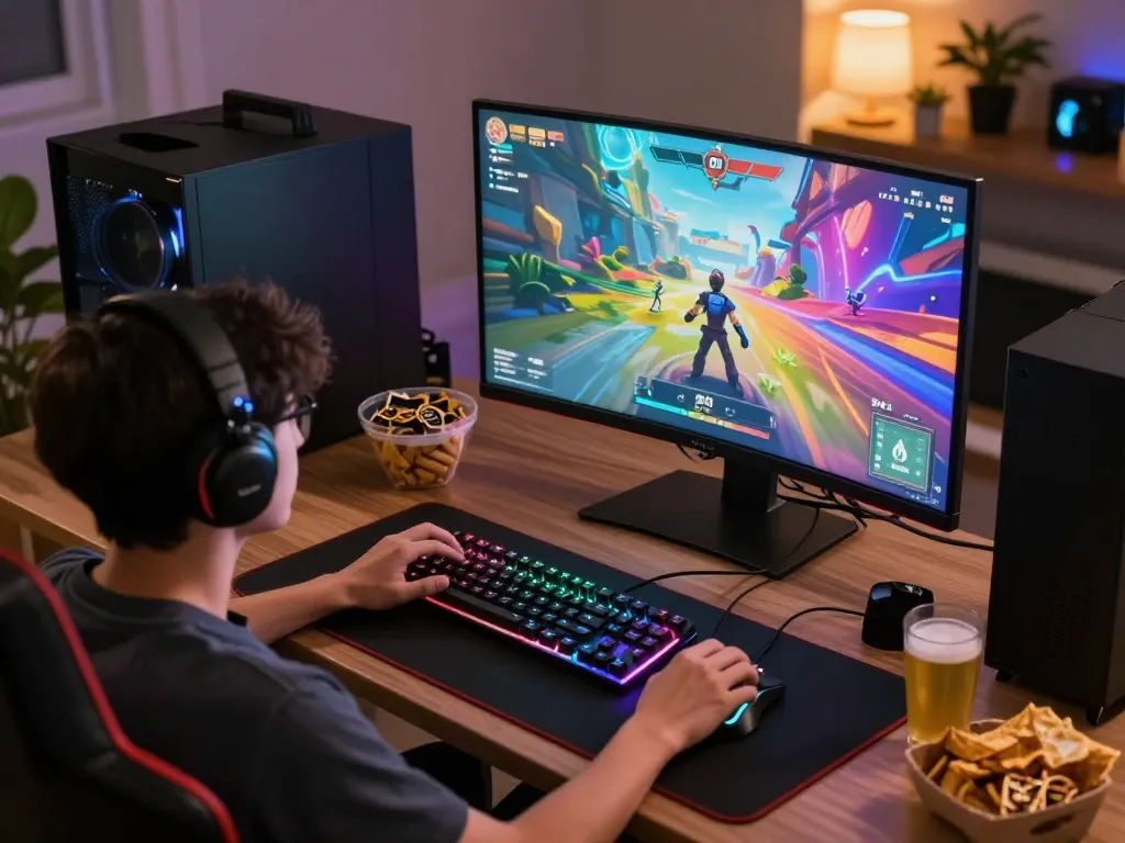 Engaged player enjoying an immersive NSFW game on a high-resolution screen during a casual gaming session