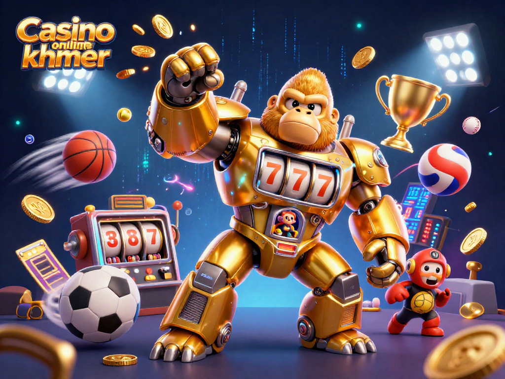 Engaging illustration showing Casino online khmer with a golden gorilla mech showcasing dynamic betting action.