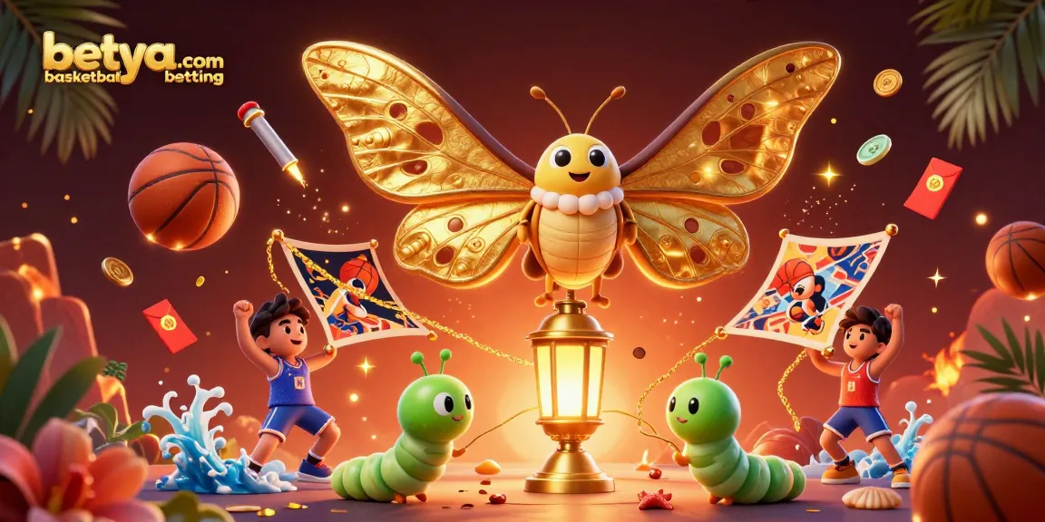 Engage in betya.com basketball betting with a vibrant 3D illustration featuring a majestic moth and basketball elements.