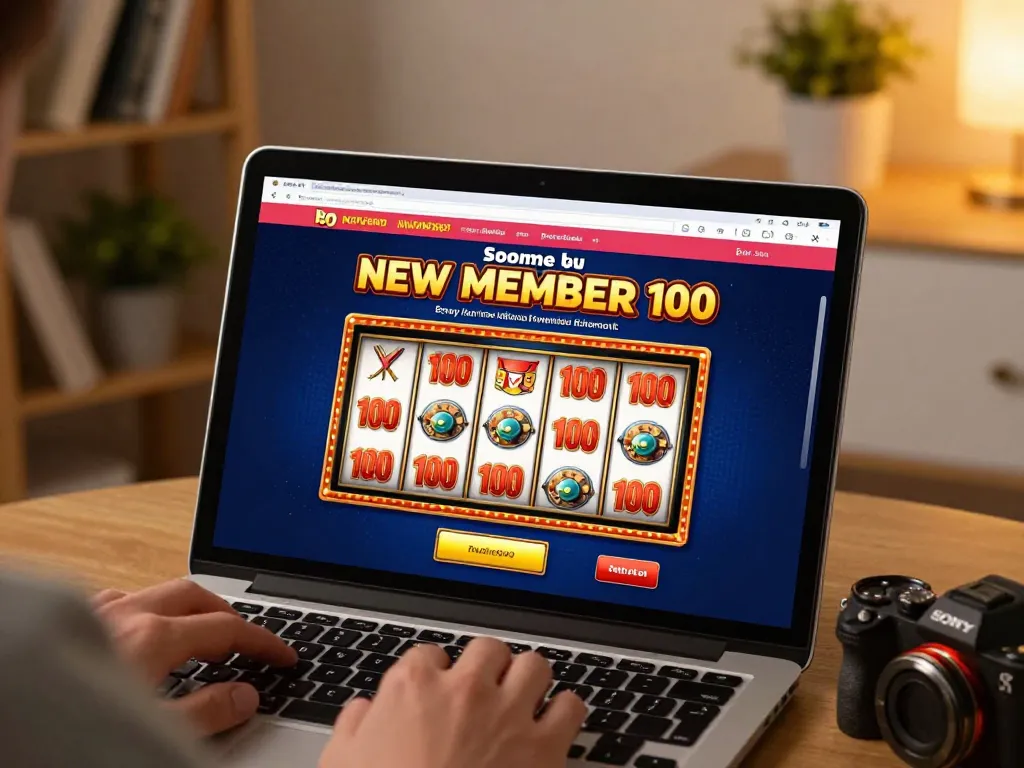 Engaging with slot bonus new member 100 on an online casino interface from a cozy home setting.