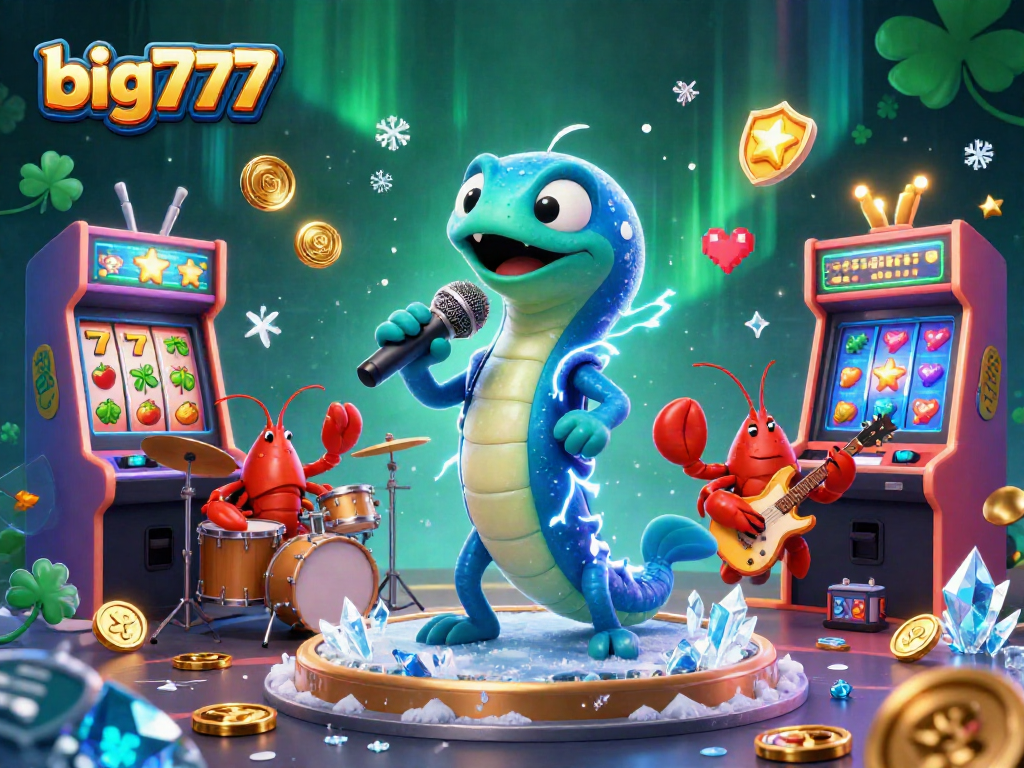 big777 showcases a vibrant underwater casino party featuring lively characters like an electric eel DJ.