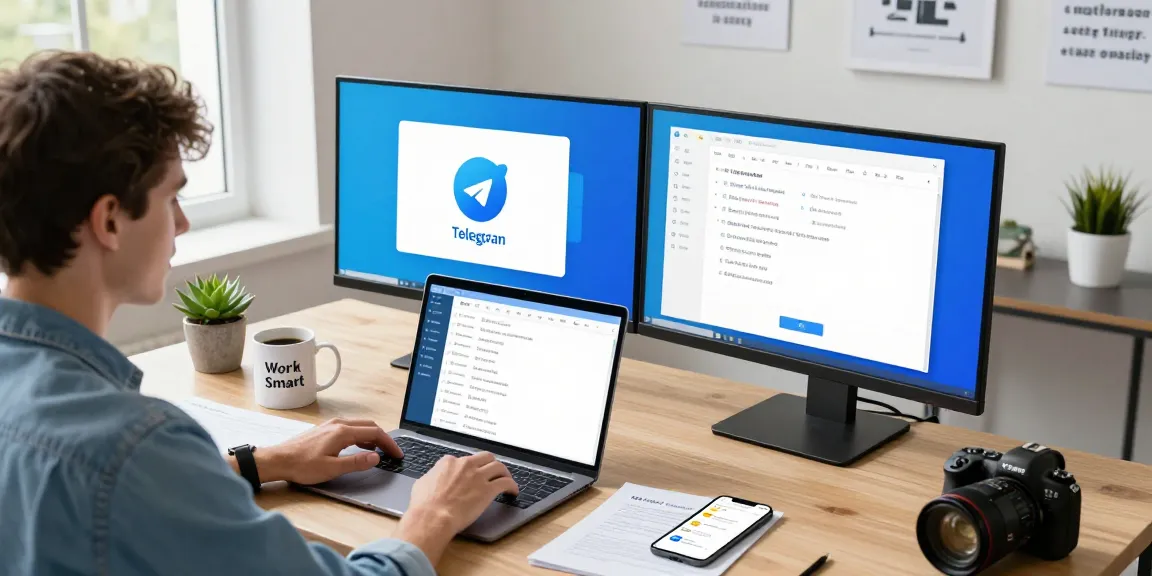 Effective workspace translating telegram中文版 with collaborative tools and tech setup.