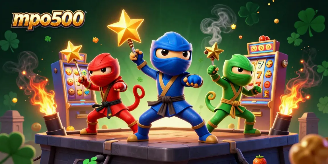 Experience thrilling gaming action with mpo500's ninja chameleons amidst vibrant slot machines.