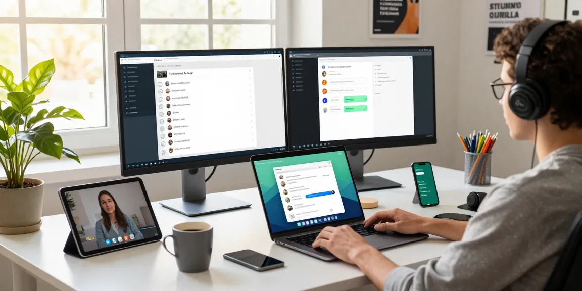 Engaging with WhatsApp電腦版 on a modern desk setup showcasing productivity and digital communication.