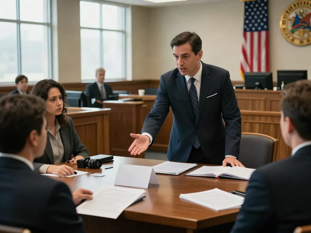 Courtroom scene featuring a defense attorney addressing the judge amidst Cherokee County GA DUI arrests.